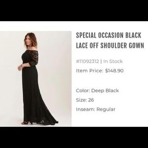 SPECIAL OCCASION BLACK LACE OFF SHOULDER GOWN (SIZE 26)